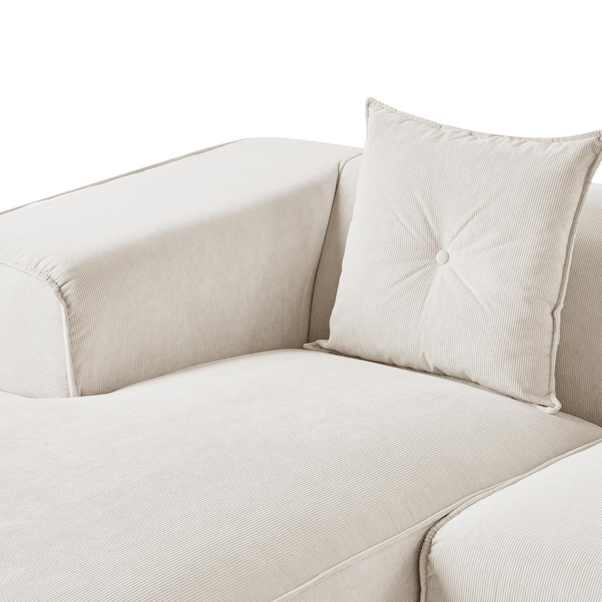 ECKSOFA 3-Sitzer Cord Cremeweiß rechtsseitig Dolva - Creme, Textil (294/170cm) - Beliani