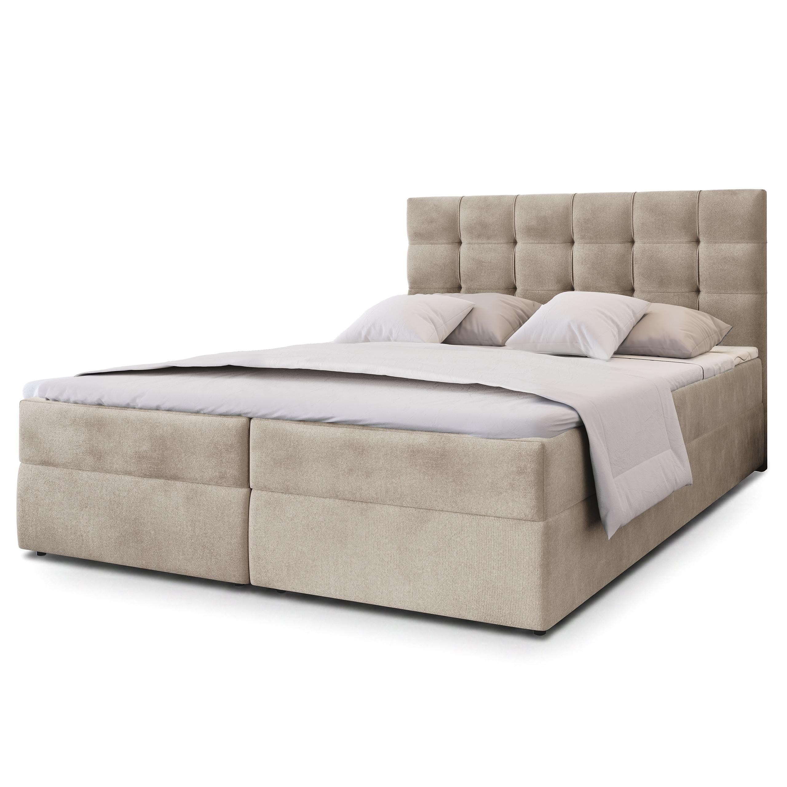 BOXBETT GLOS K 160x200 cm mit Matratze und Topper, H2+H3 - Beige - Beige, Holz (160/200cm) - MASSENO