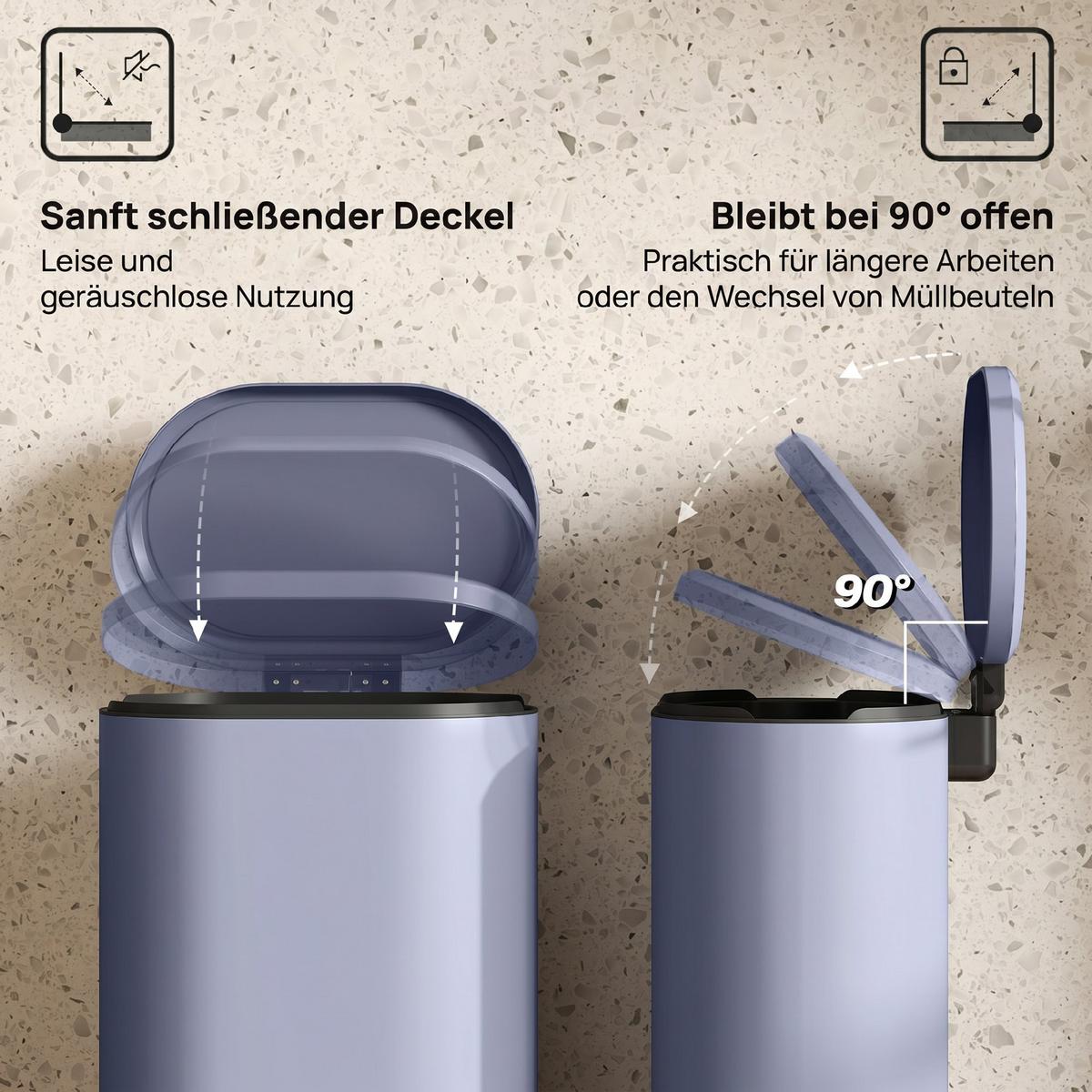 MÜLLEIMER Metall Kunststoff Grau - Grau, Metall (31/61/36.5cm) - HOMCOM