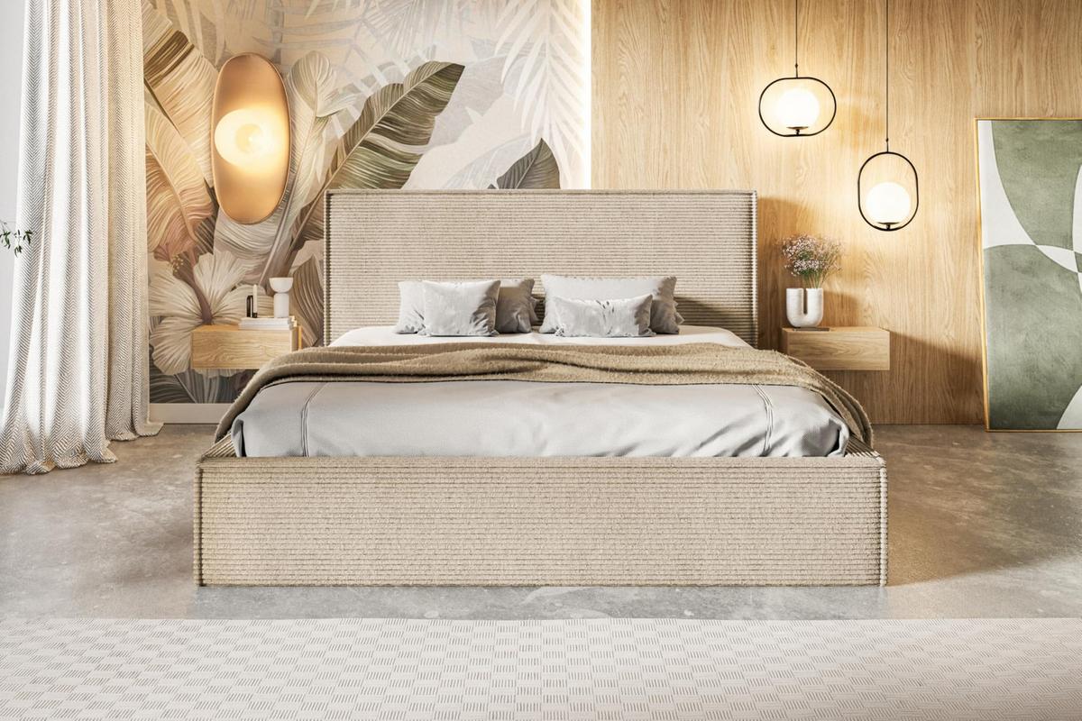 BETT 120x200 - Polsterbett mit Bettkasten und Metallrahmen - Modern Betten - Hochwertiger Poso-Stoff - Kollektion Milano - Dunkelbeige - Beige, Holz/Textil (120/200cm) - Alpi-Möbel
