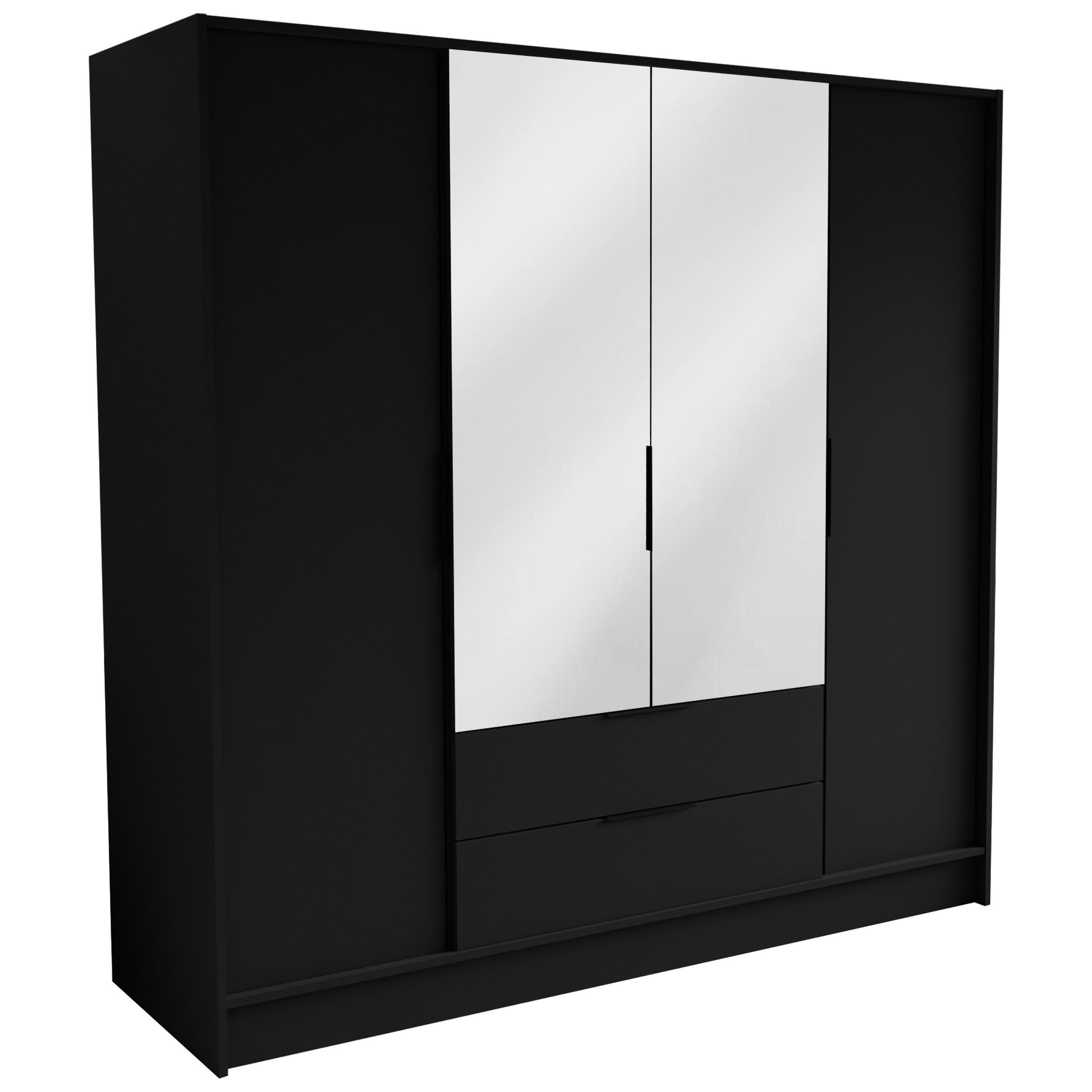 DREHTÜRENSCHRANK CAVA 200/200/51 cm Modern Kleiderschrank 3-türig mit Spiegel Schwarz - Schwarz, Holzwerkstoff (200/200/51cm) - MASSENO