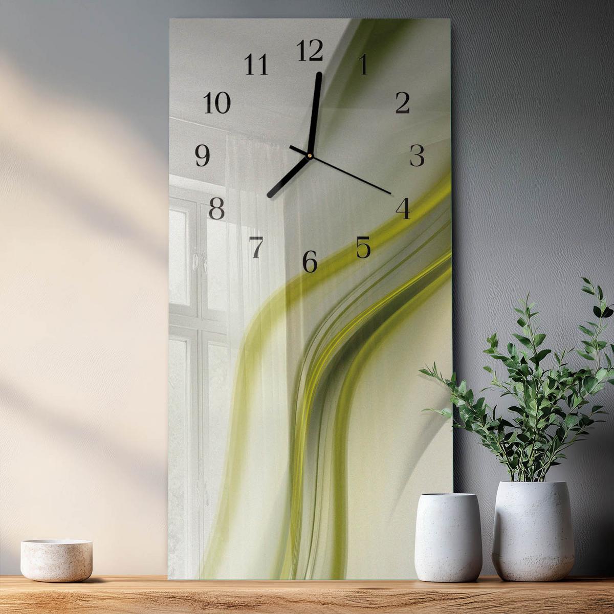 WANDUHR aus Glas 30x60 cm - Abstrakte Linien - Grün, Glas (30/60/0.4cm) - TULUP