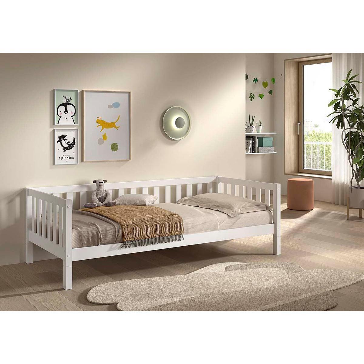 BODENBETT Kapua 90x200 umbaubar zum Tagesbett Kiefer Massivholz Weiß - Weiß, Holz (90/200cm) - 58aufmkessel