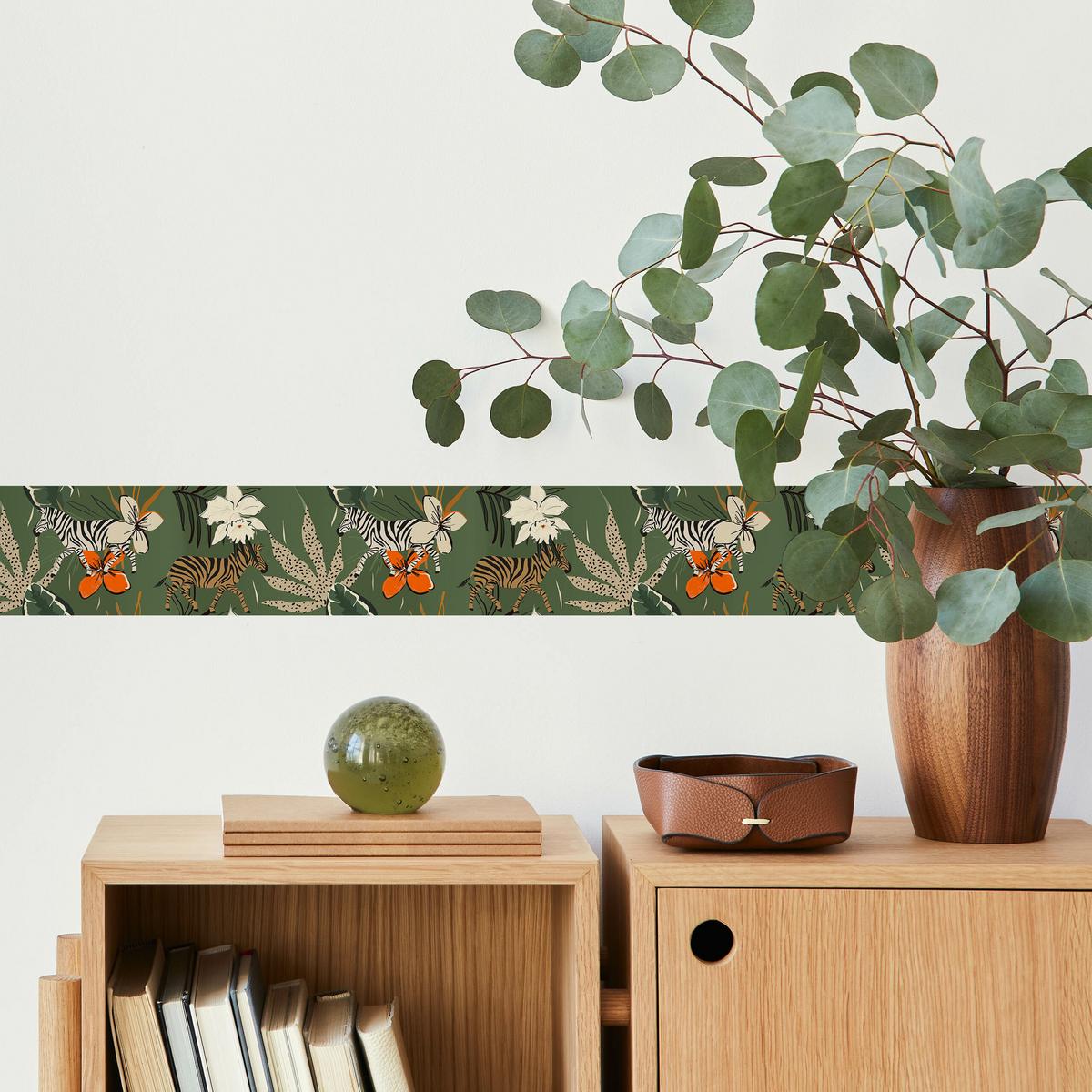 TAPETENBORDÜRE selbstklebend Zebras tropische BLUMEN Blätter - Beige/Schwarz, Papier (10/300/300cm) - Muralo
