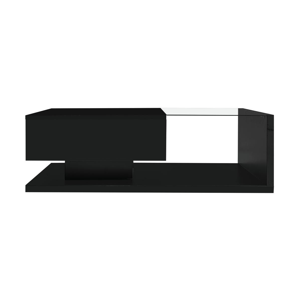 COUCHTISCH Hochglanz Schwarz mit Glas, LED-Beleuchtung & Stauraum - Schwarz, Holzwerkstoff (55/105/32.5cm) - Urban Meuble