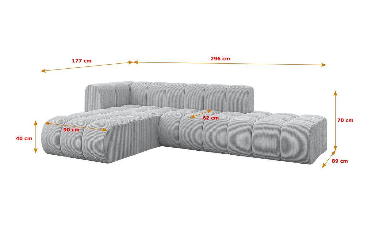ECKSOFA modulares Sofa Zuvon-L1 - 296x177x70 cm Grau - Grau, Holzwerkstoff/Textil (296/177cm) - ALTDECOR