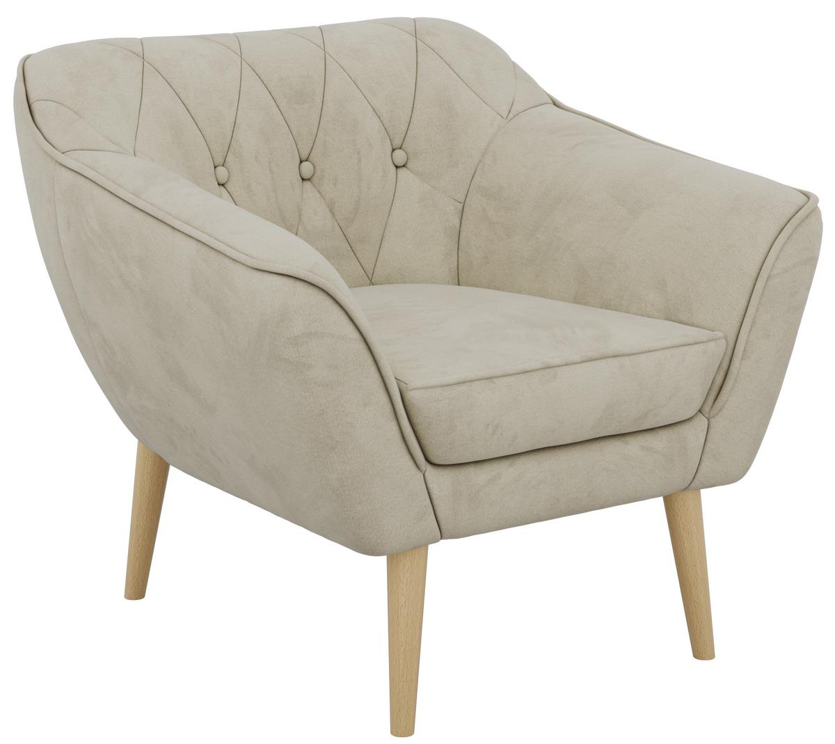 SESSEL PIRS - Beige Velvet - Holzbeine - Beige/Buchefarben, Holzwerkstoff/Textil (80/75/74cm) - MKS