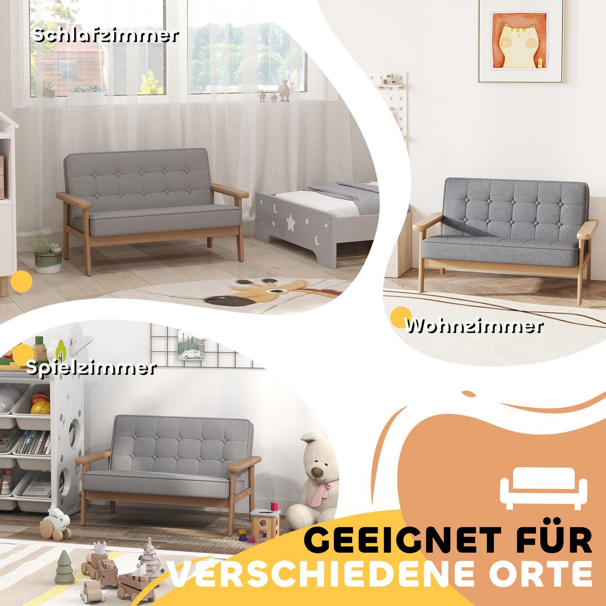 KINDERSESSEL Kurzflor-Stoff Gummiholz Grau - Naturfarben/Grau, Holz/Textil (42/48/77cm) - AIYAPLAY