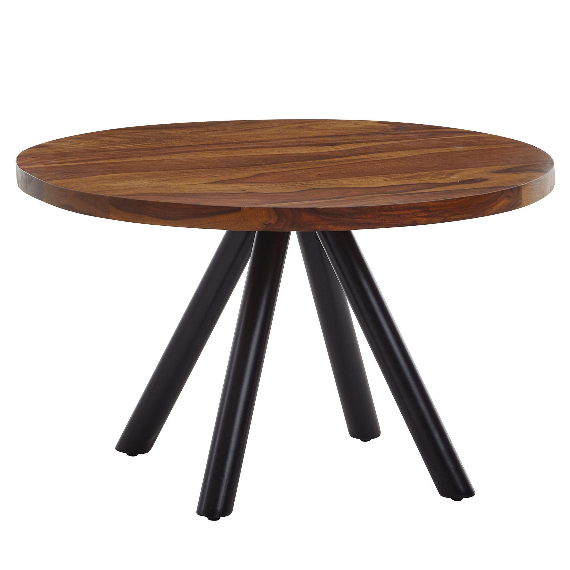 COUCHTISCH rund aus Massivholz mit Metallgestell, 60x60x35 cm - Schwarz/Braun, Holz/Metall (60/60/35cm) - KADIMA DESIGN