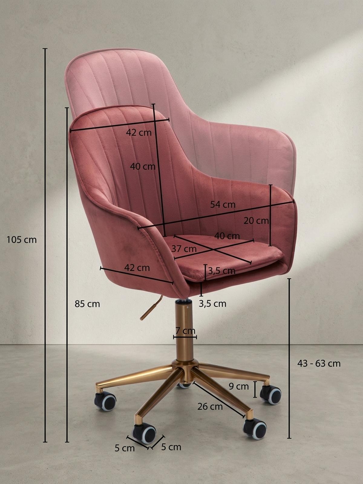 SCHALENSTUHL Samt mit Metallfußkreuz und 360° Drehfunktion SANDRA, Rosa 54x52x105 cm - Pink/Goldfarben, Textil/Metall (54/105/52cm) - KADIMA DESIGN