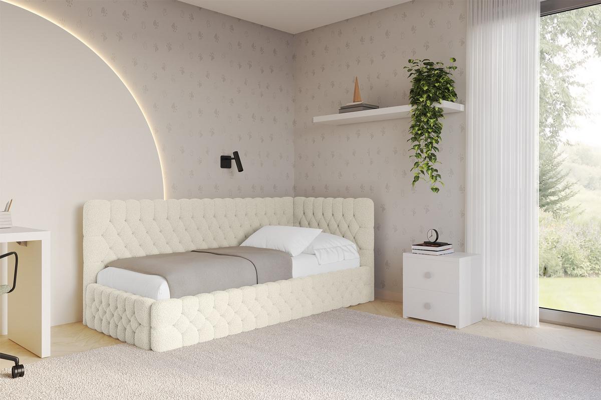 EINZELLBETT Jugendbett mit Bettkasten und Matratze H3/H4, Links - MULY 100x200 Beige - Champagner, Holzwerkstoff/Textil (100/200cm) - ALTDECOR