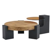 COUCHTISCH set glas holzoptik zerlegbar flexibel - Eichefarben, Holzwerkstoff (61/61/44cm) - Urban Meuble