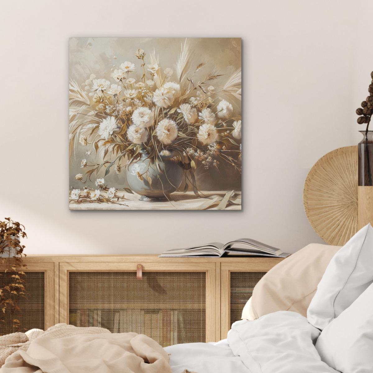 AKUSTIKBILD Blumen - Vase - Stilleben - Beige Wandbilder 60x60 cm - Creme, Kunststoff (60/60/0.9cm) - MuchoWow