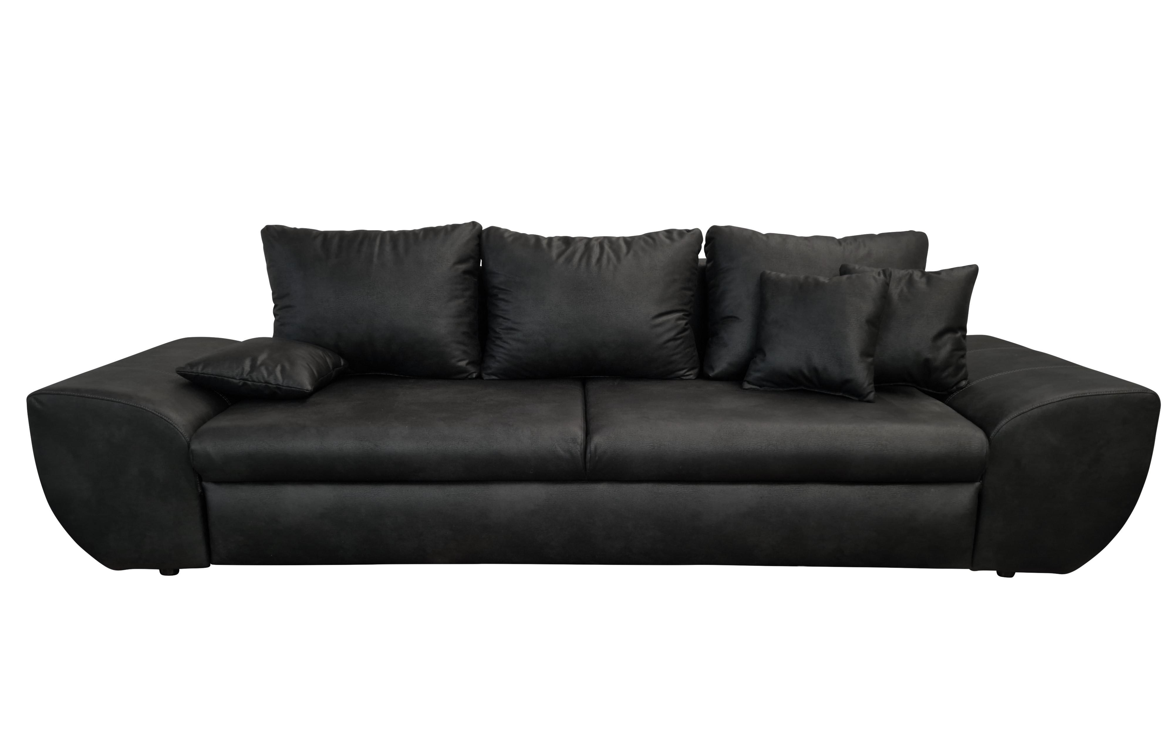 BIG-SOFA mit Schlaffunktion, Bettkasten, Wellenunterfederung B275/T98/H90 cm, Liegefläche 148x194 cm, Mikrofaser Leder-Optik Vintage Schwarz / 18010 - Schwarz, Kunststoff/Textil (275/90/98cm) - luma-home
