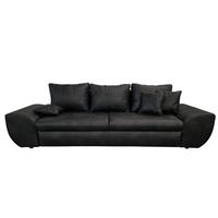 BIG-SOFA mit Schlaffunktion, Bettkasten, Wellenunterfederung B275/T98/H90 cm, Liegefläche 148x194 cm, Mikrofaser Leder-Optik Vintage Schwarz / 18010 - Schwarz, Kunststoff/Textil (275/90/98cm) - luma-home
