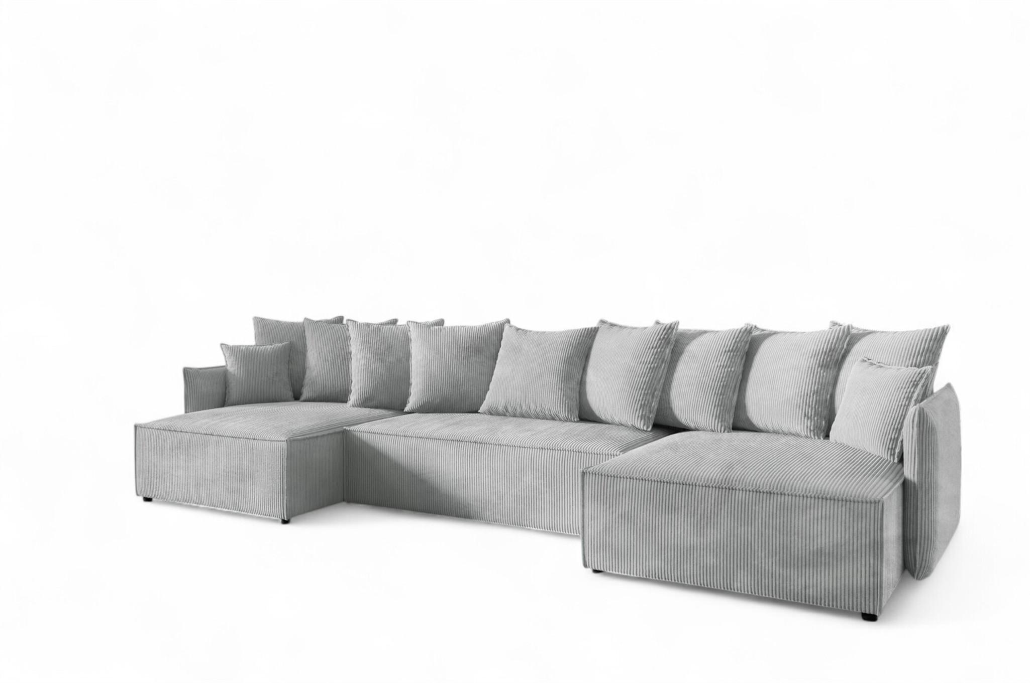 WOHNLANDSCHAFT Minea - Hellgrau, Holzwerkstoff/Textil (362/70/153cm) - Fun Möbel