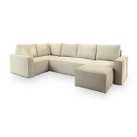 WOHNLANDSCHAFT NORENA L-S Creme Kordstoff mit Schlaffunktion - Creme, Holz (295/85/157.5cm) - MASSENO