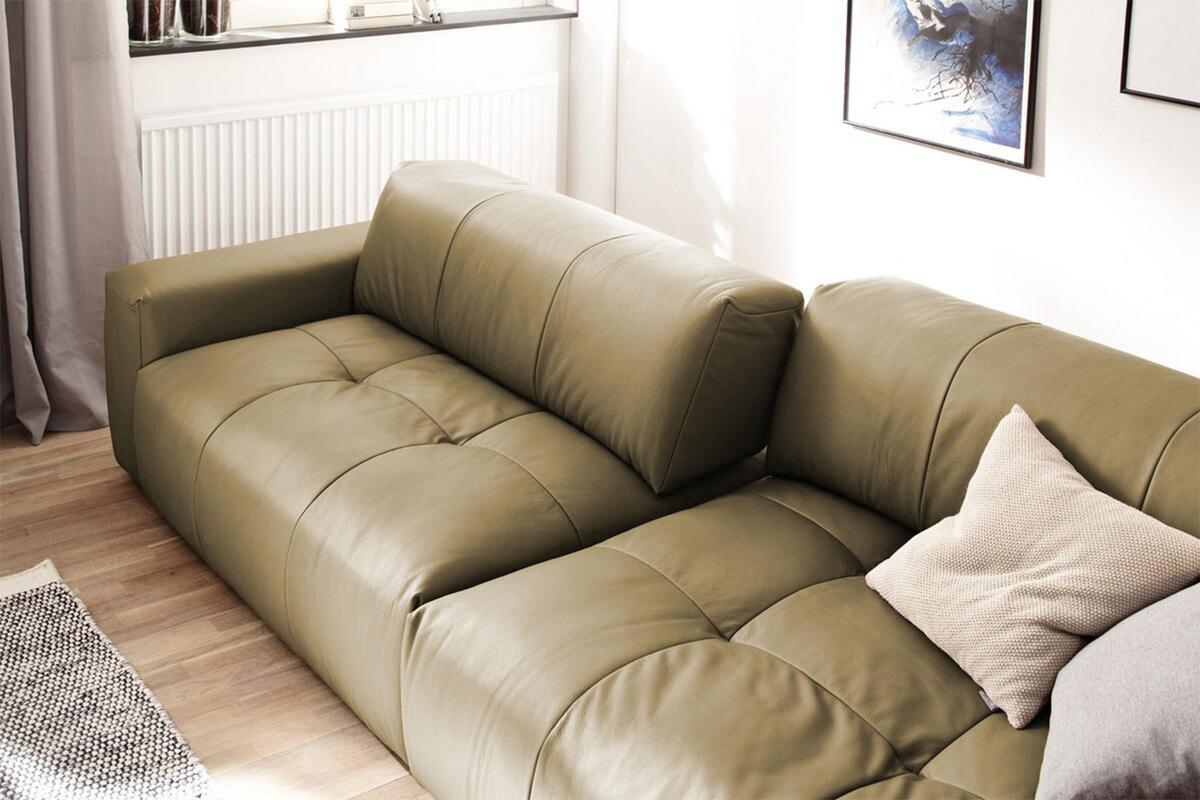 LEDERSOFA MIT SITZTIEFENVERSTELLUNG PALACE Grün Leder Relaxfunktion - Olivgrün/Grün, Leder (298/74/120cm) - KAWOLA