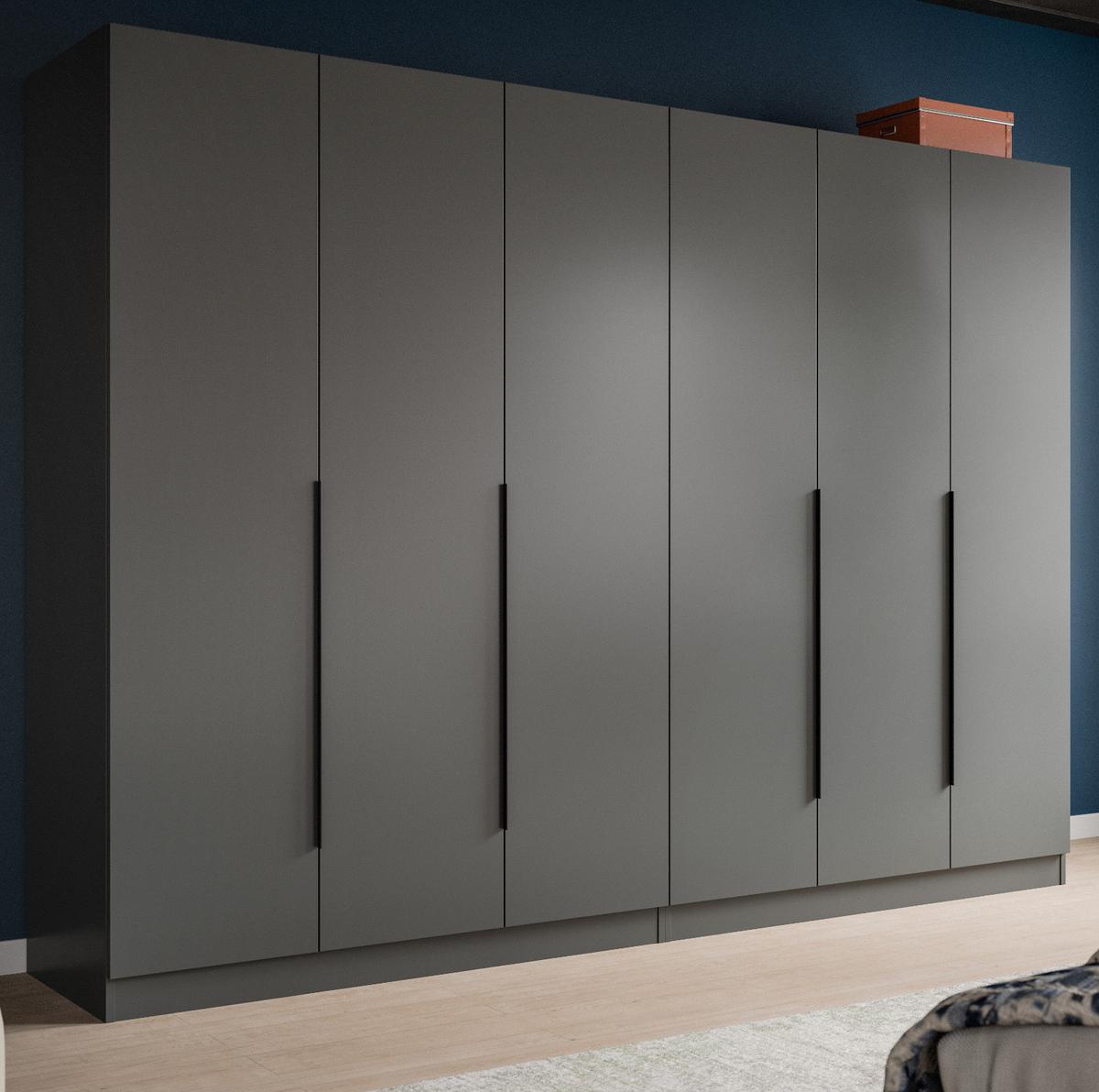 KLEIDERSCHRANK grau 6-türig 240 x 181 cm, Drehtürenschrank mit Kleiderstange - Schwarz/Grau, Holzwerkstoff/Kunststoff (240/181/52cm) - Inn.Furn