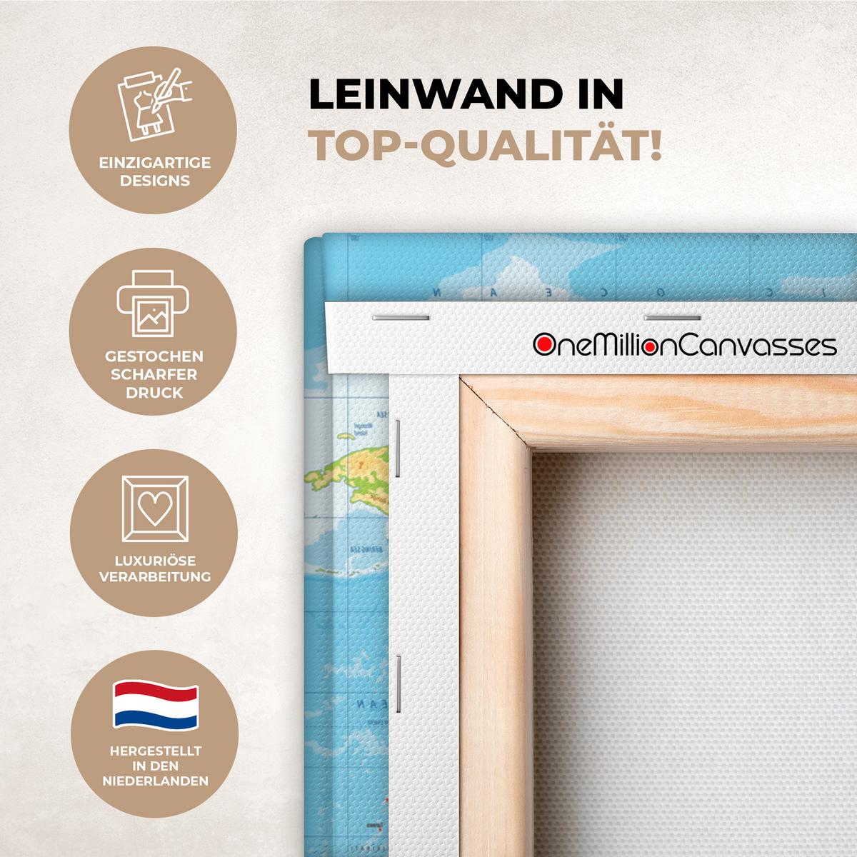 LEINWANDBILD Weltkarte - Statistisch - Blau - Erde - Bildung Gemälde 60x40 cm - Blau, Textil (60/40cm) - MuchoWow