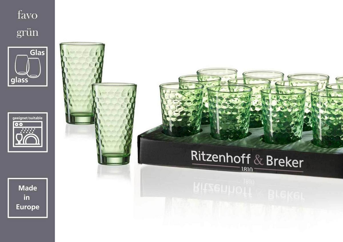 LONGDRINKGLÄSER Favo Grün 400 ml 12er Set - Grün, Glas (0.4L) - Ritzenhoff Breker