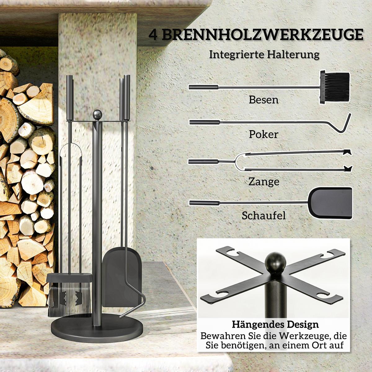 KAMINBESTECK - Schwarz, Metall (25/54/25cm) - Outsunny