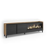 LOWBOARD, Schwarz und Eiche, 212/35/61cm, Kamin mit Feuereffekt XXL - Schwarz, Holzwerkstoff (212/61/35cm) - Skraut Home
