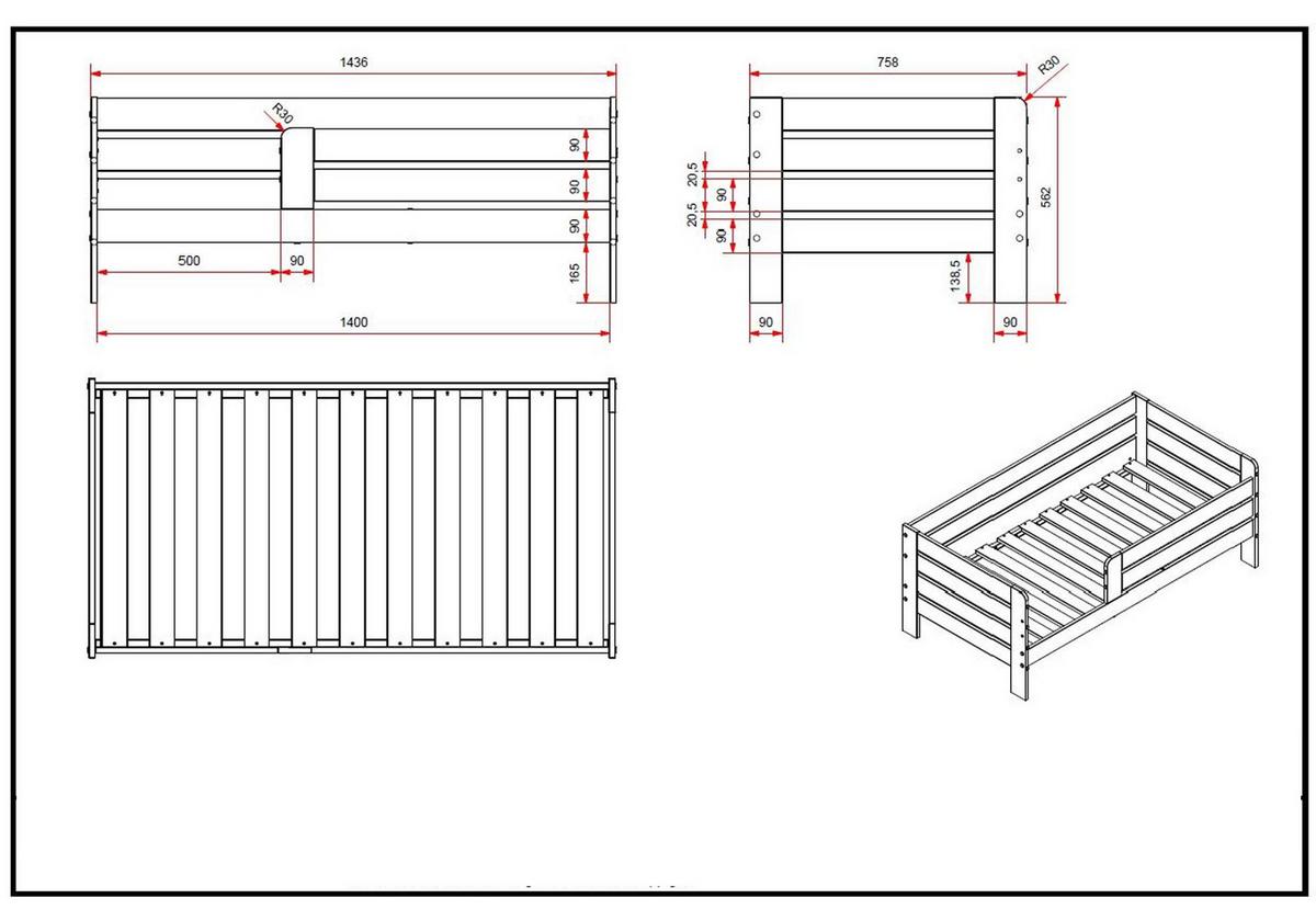 JUNIORBETT Karie 144x56x70 aus MDF in Grau - Grau, Holzwerkstoff (70/140cm) - 58aufmkessel