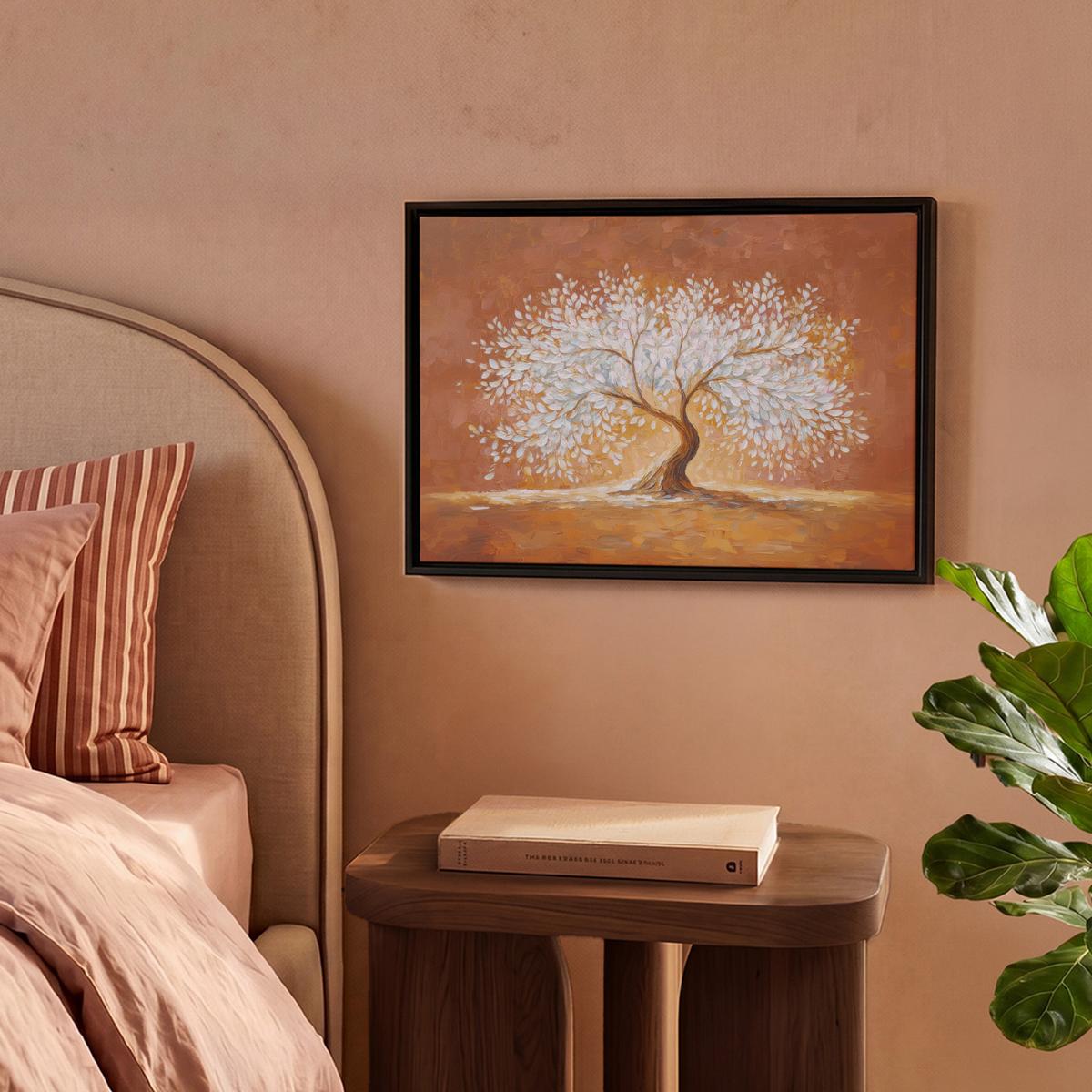 LEINWAND Bilder mit Rahmen - Abstrakt - Baum - Weiß - Blätter - 40x30 - Braun, Textil (40/30cm) - MuchoWow