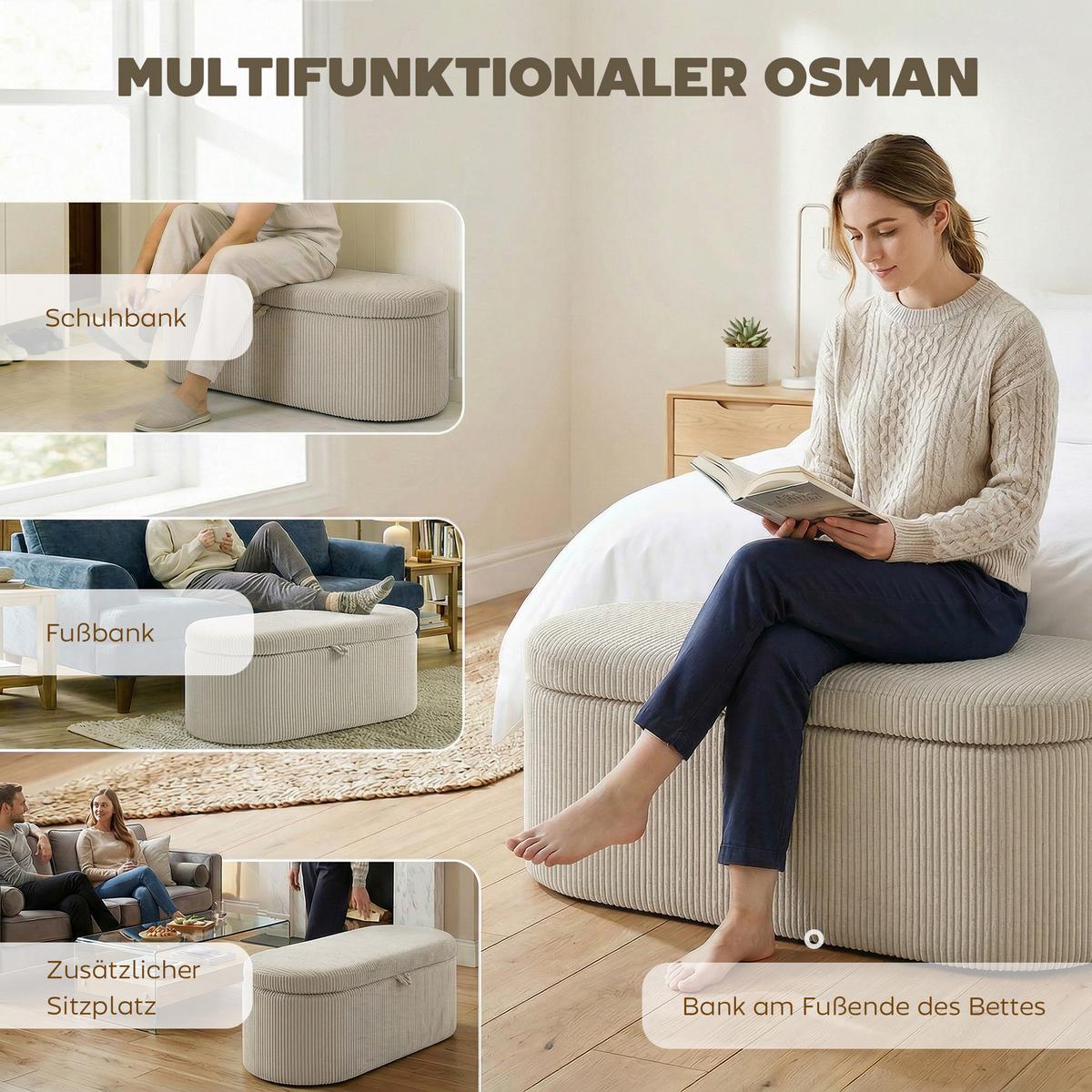 SITZBANK Polyester Beige - Beige/Schwarz, Kunststoff/Textil (51/49/105cm) - HOMCOM