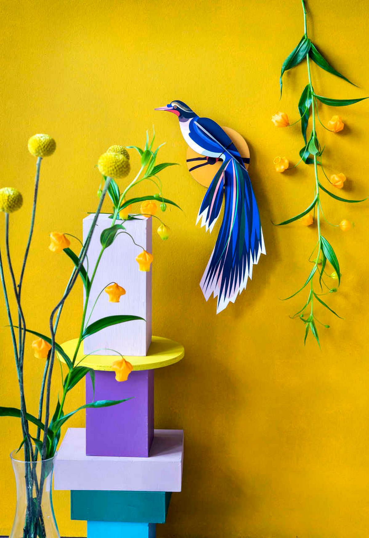 WANDDEKO Azurflügel-Vogel 18/7 cm - Blau/Weiß, Wellpappe (18/7/37cm) - Studio Roof