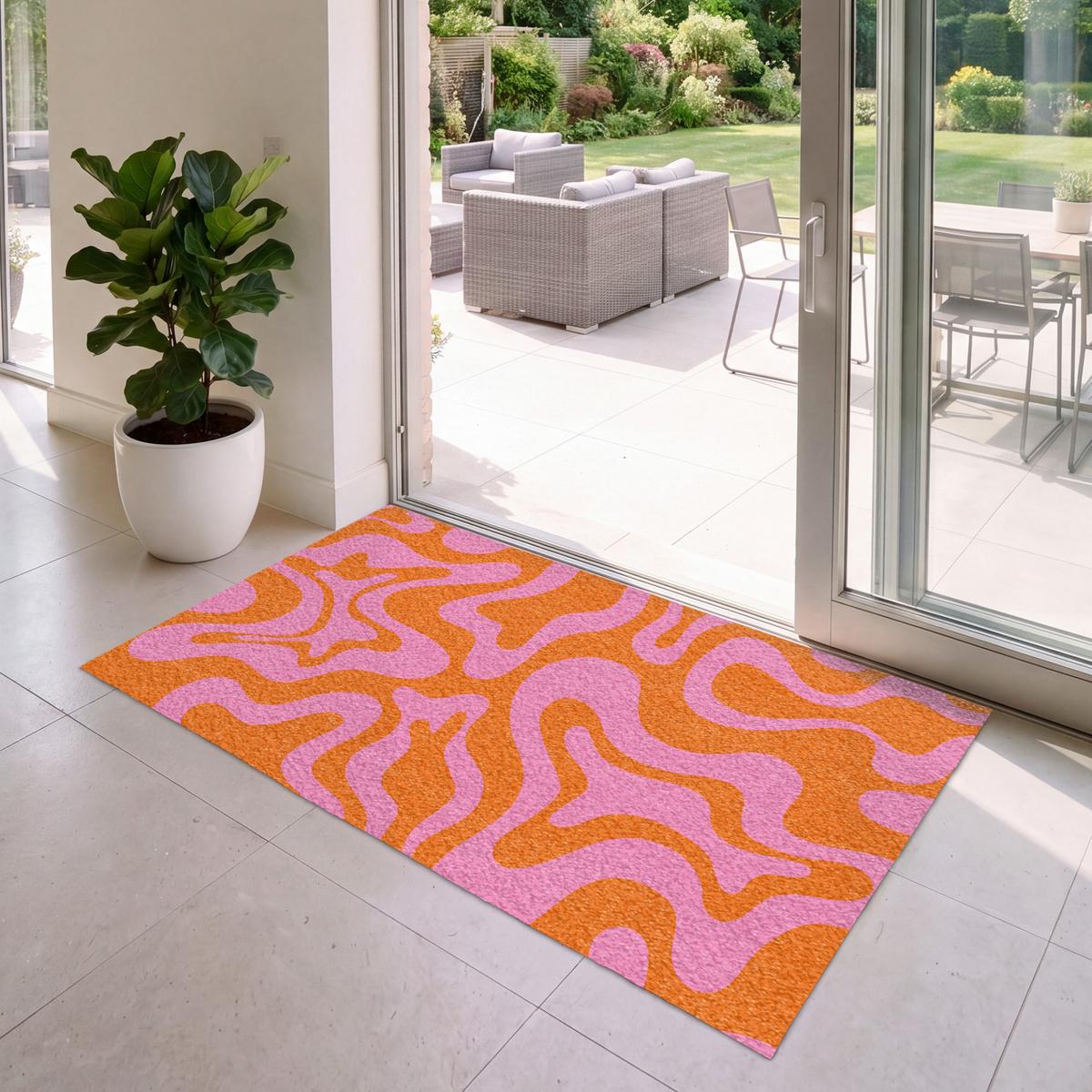 FUSSMATTE Muster - Rosa - Orange - Abstrakt - Modern Türmatte 150x90 cm - Pink, Kunststoff (150/0.4cm) - MuchoWow