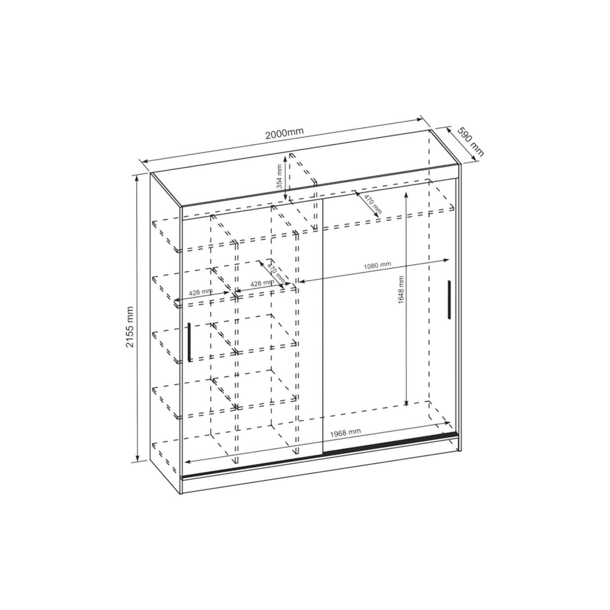 SCHWEBETÜRENSCHRANK VIVA 200/215,5/59cm 2-türig mit Spiegel Sonoma Eiche - Sonoma Eiche, Holzwerkstoff (200/215.5/59cm) - MASSENO