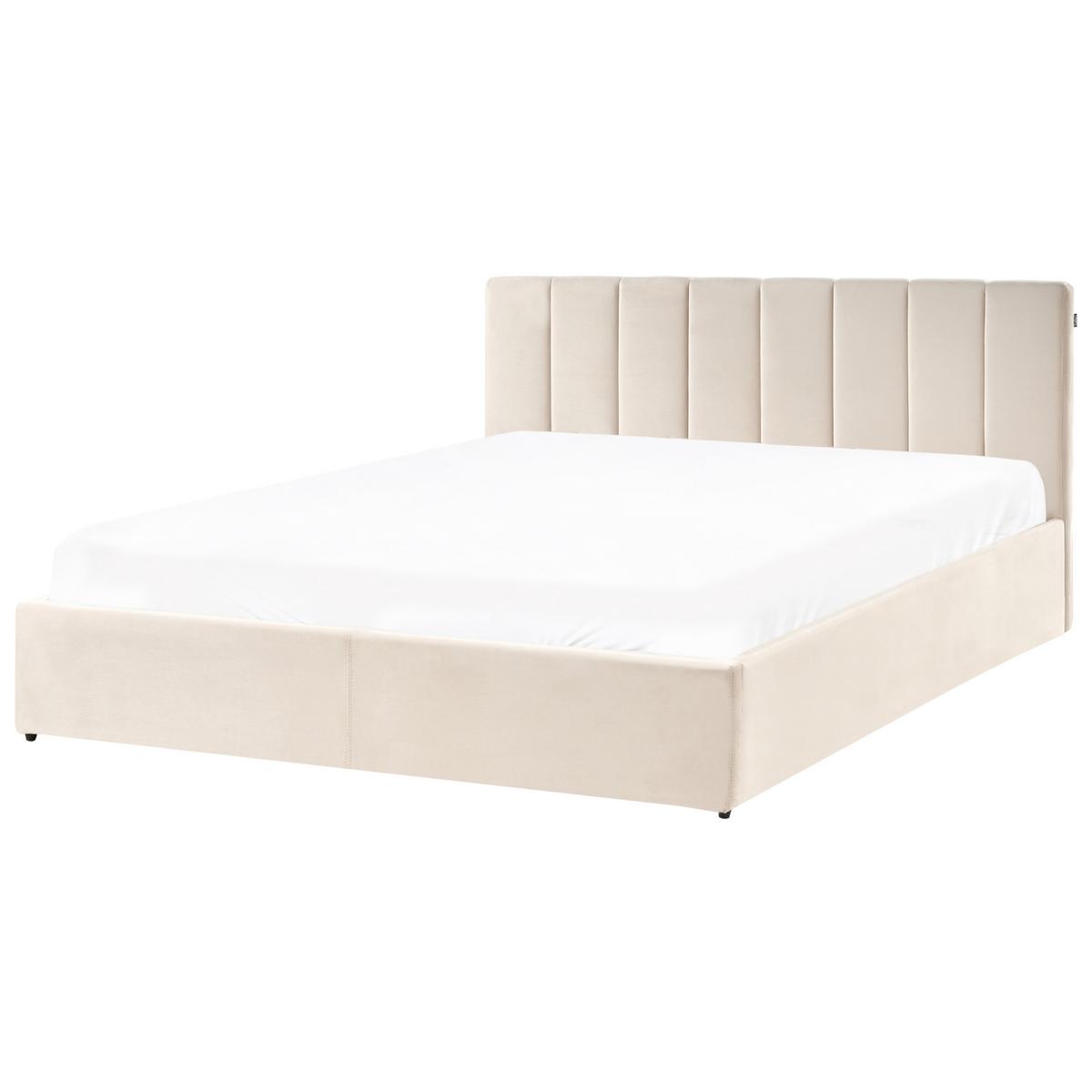 BETT mit Stauraum 180/200 cm Samtstoff Hellbeige Dreux - Beige, Textil (180/200cm) - Beliani