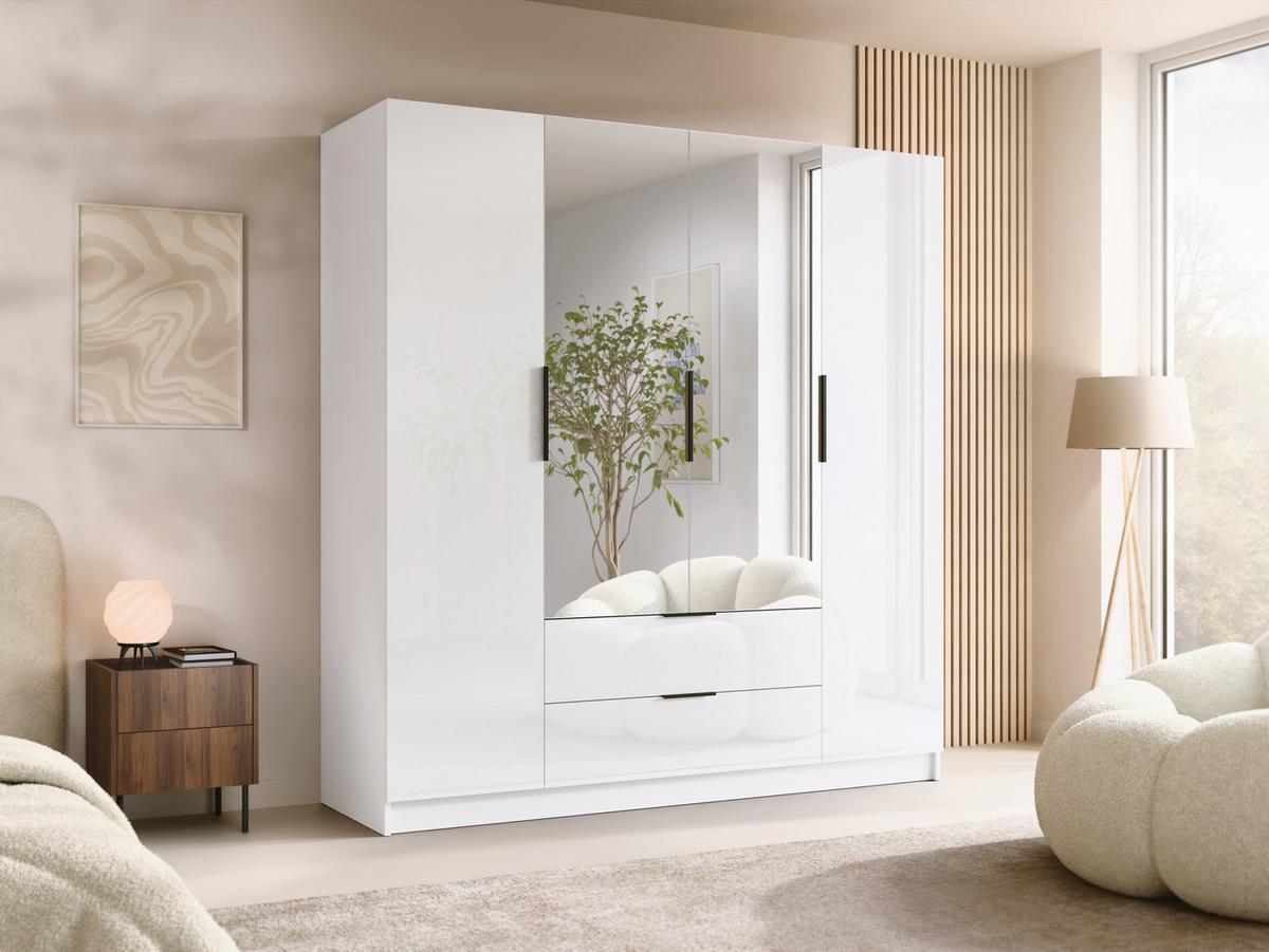 KLEIDERSCHRANK Sofia II Gloss - Weiß Hochglanz/Schwarz, Holzwerkstoff/Kunststoff (200/216/60cm) - MIRJAN24