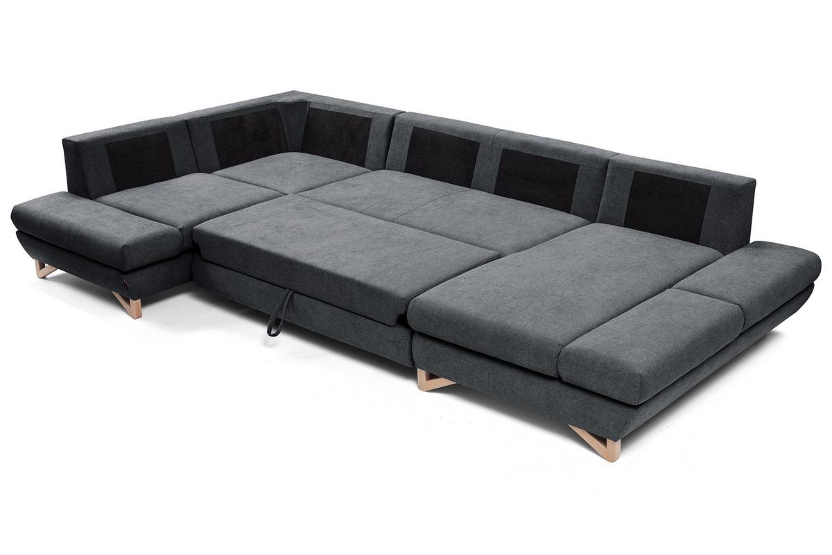 WOHNLANDSCHAFT CASA IV L-S Anthrazit Plüsch-Stoff mit Schlaffunktion - Anthrazit, Holz (344/100/199cm) - MASSENO