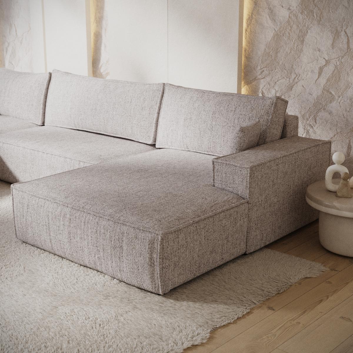 WOHNLANDSCHAFT NUBO mit Schlaffunktion Creme im Neve Stoff - Beige/Schwarz, Holz/Holzwerkstoff (398/70/148cm) - AltaBeds