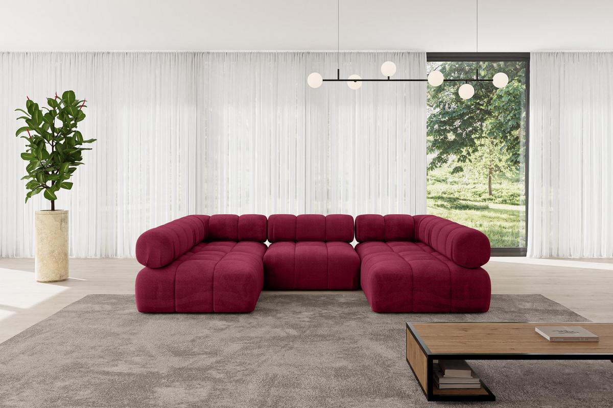 WOHNLANDSCHAFT modulares Sofa Garvo-U1 - 285x190x70 cm Bordeauxrot Velours - Bordeaux, Holzwerkstoff/Textil (285/70/190cm) - ALTDECOR