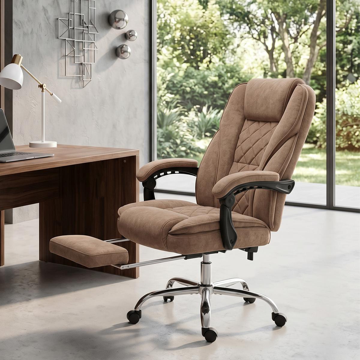 BÜROSTUHL-MIT-MASSAGEFUNKTION Samt-Polyester Braun - Silberfarben/Braun, Textil/Metall (67/119/72cm) - Vinsetto