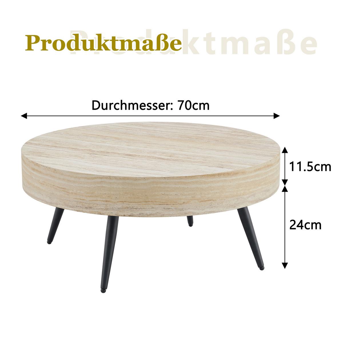 COUCHTISCH runder kaffeetisch travertin-optik - Naturfarben, Holzwerkstoff (70/70/35.5cm) - Urban Meuble
