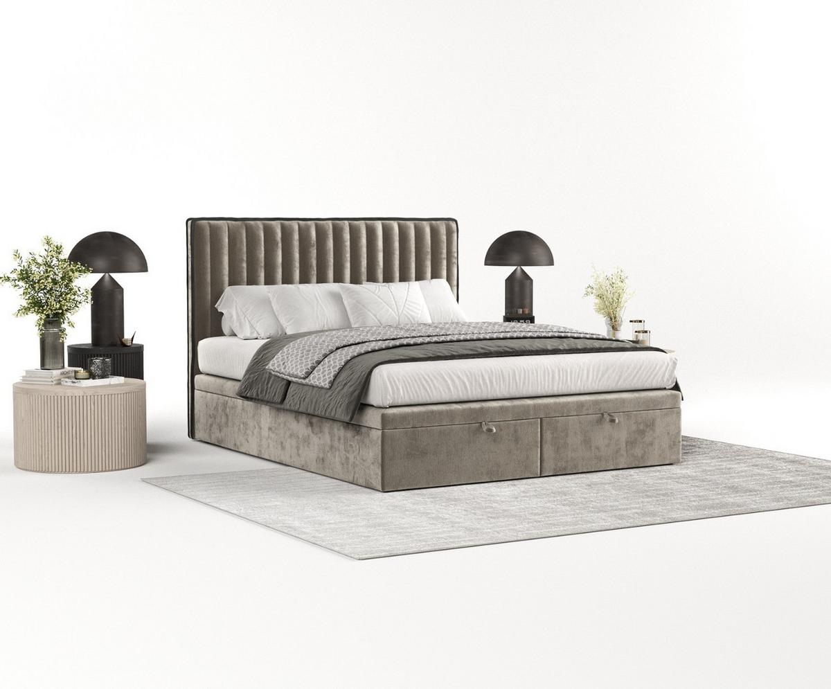 POLSTERBETT Keva mit Stauraum 180/200 cm Beige im Lotta Stoff - Beige/Schwarz, Holz/Holzwerkstoff (180/200cm) - AltaBeds