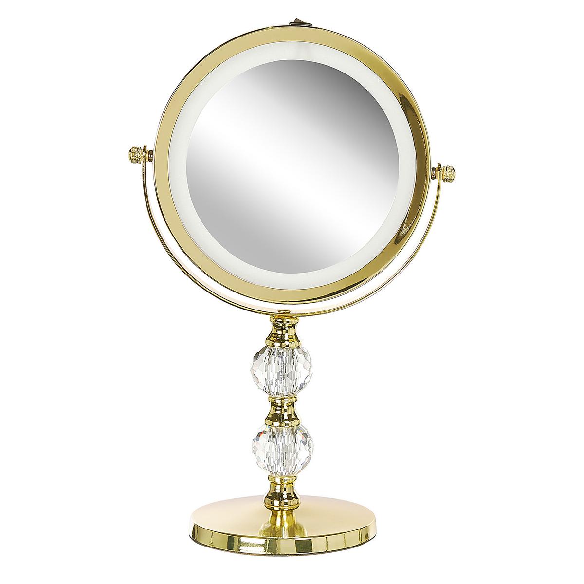 KOSMETIKSPIEGEL gold mit LED-Beleuchtung 18 cm Claira - Goldfarben, Glas (18/34/13cm) - Beliani