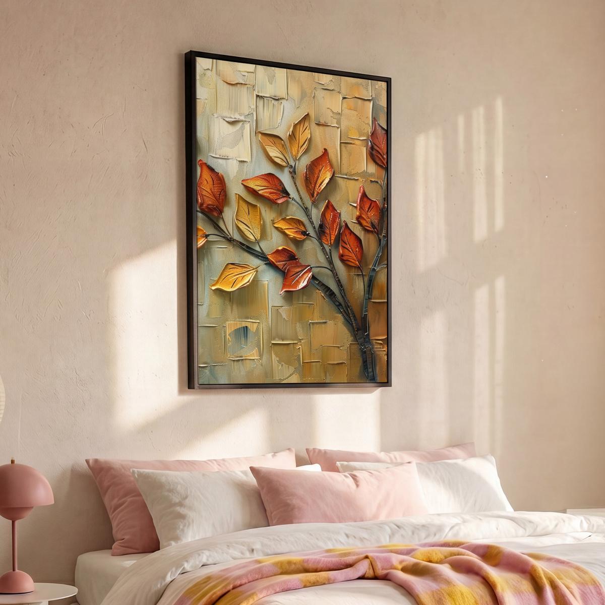 LEINWAND Bilder mit Rahmen - Baum - Abstrakt - Natur - Kunst - 90x140 - Goldfarben, Textil (90/140cm) - MuchoWow