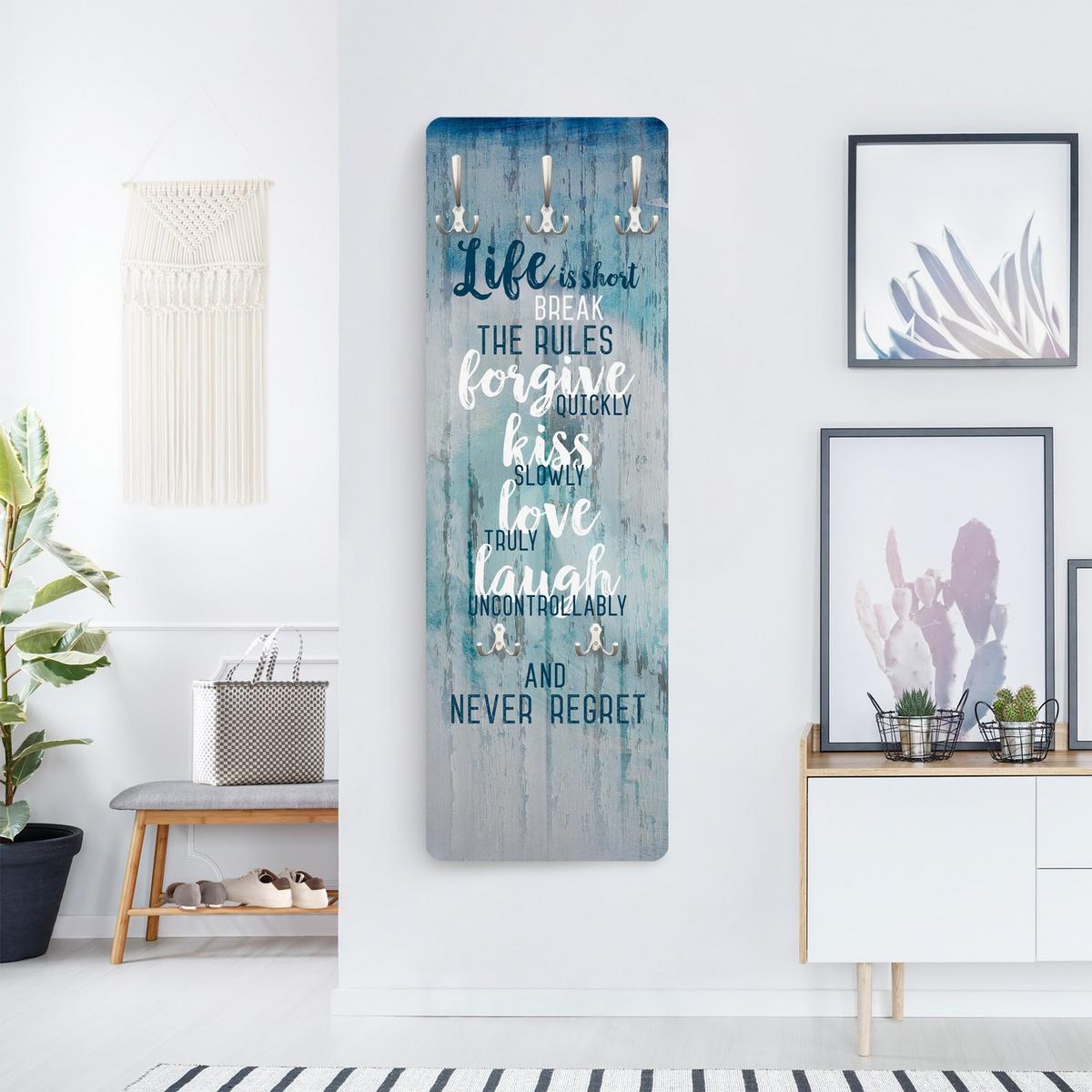 WANDGARDEROBE - Life is short Break the rules 34/105 cm - Blau, Holzwerkstoff (34/105/1.6cm) - Bilderwelten