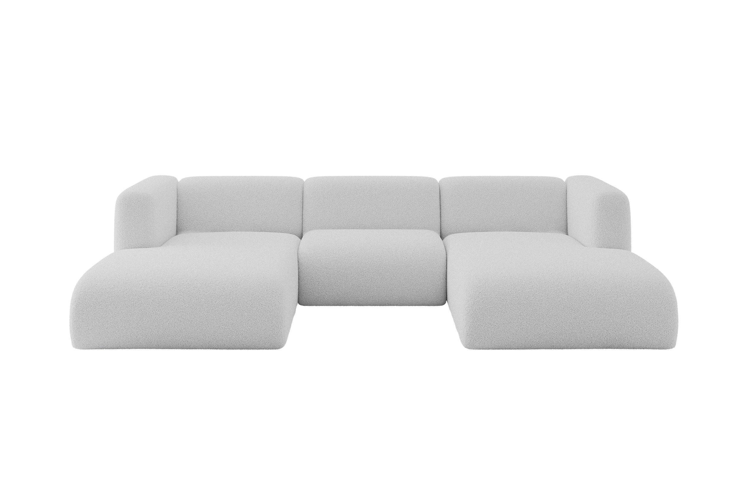 WOHNLANDSCHAFT MIRA-U1 317x179x70 Hellgrau Bouclé - Silberfarben/Hellgrau, Holzwerkstoff/Kunststoff (317/70/179cm) - ALTDECOR