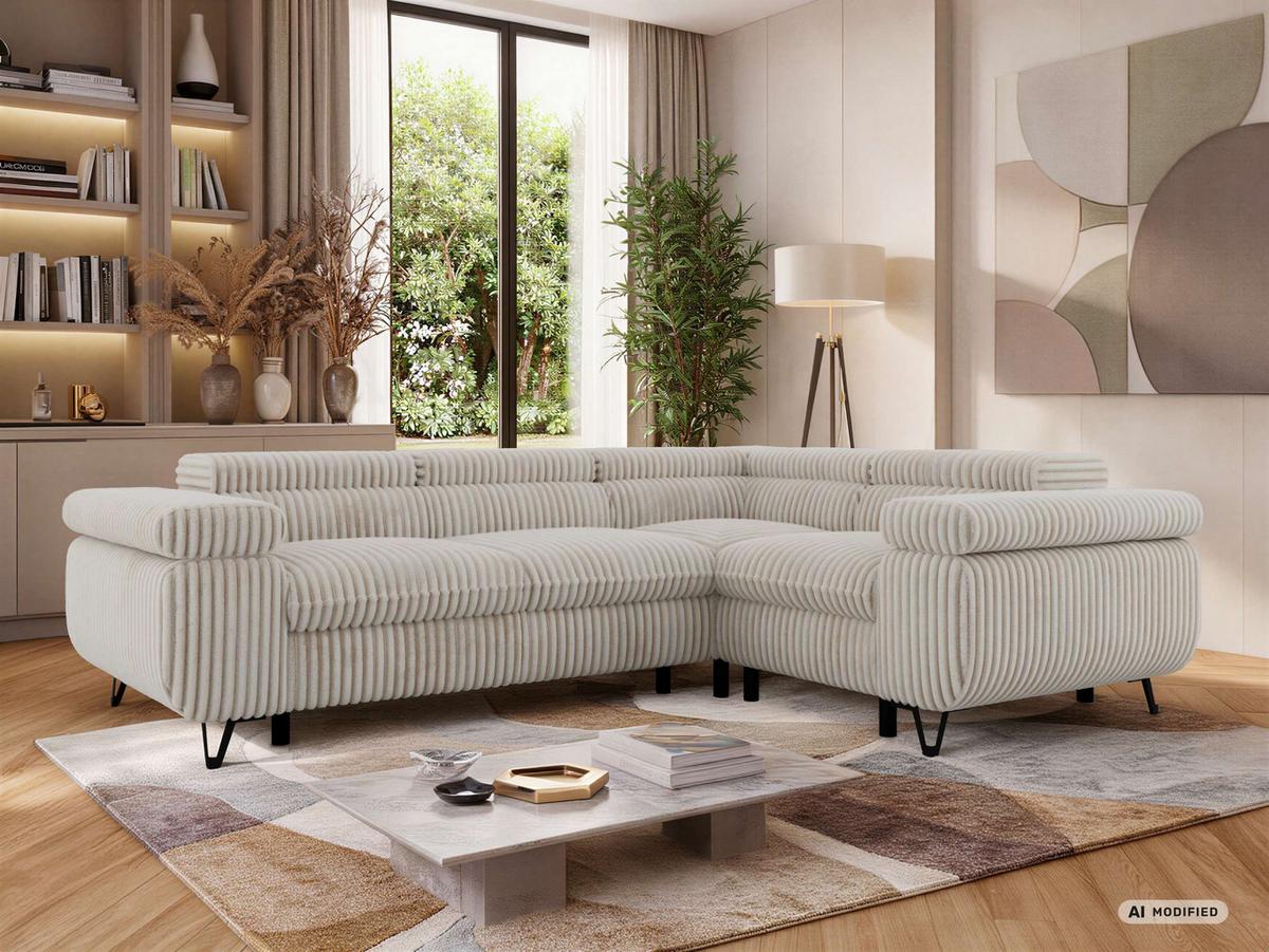 ECKSOFA ORSO L Beige Cord - Rechts Seite - Beige/Creme, Textil/Metall (268/197cm) - MKS