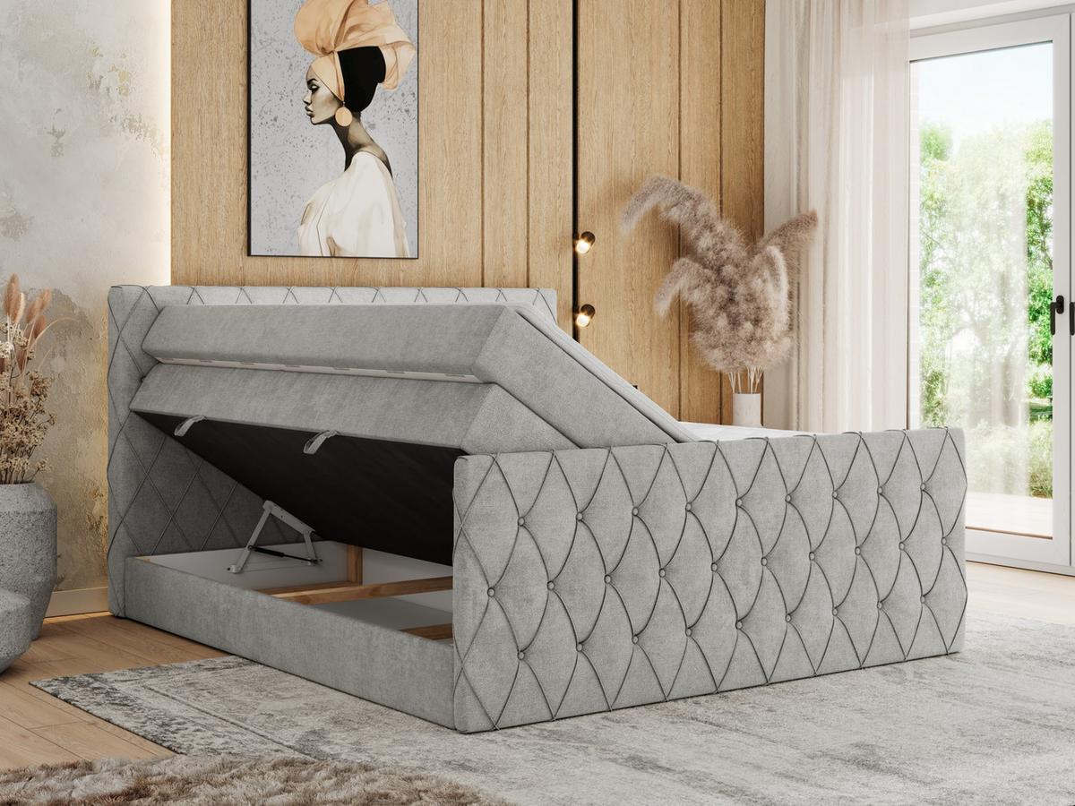 BOXSPRINGBETT MIREN KING DUO 200/200 Hellgrau Struktur - H3 - Hellgrau, Holz/Textil (200/200cm) - MKS