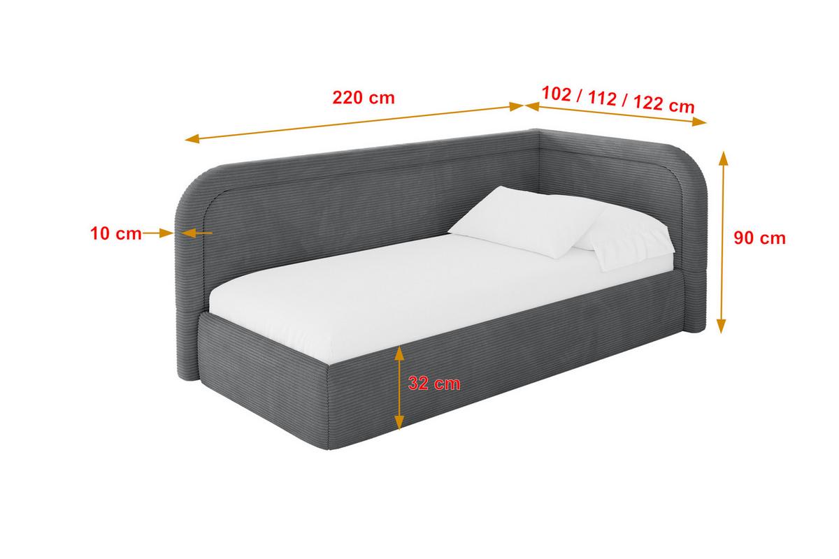 EINZELLBETT Jugendbett mit Bettkasten und Matratze H3/H4, Links - JOVY 100x200 Dunkelgrau - Graphitfarben, Holzwerkstoff/Textil (100/200cm) - ALTDECOR