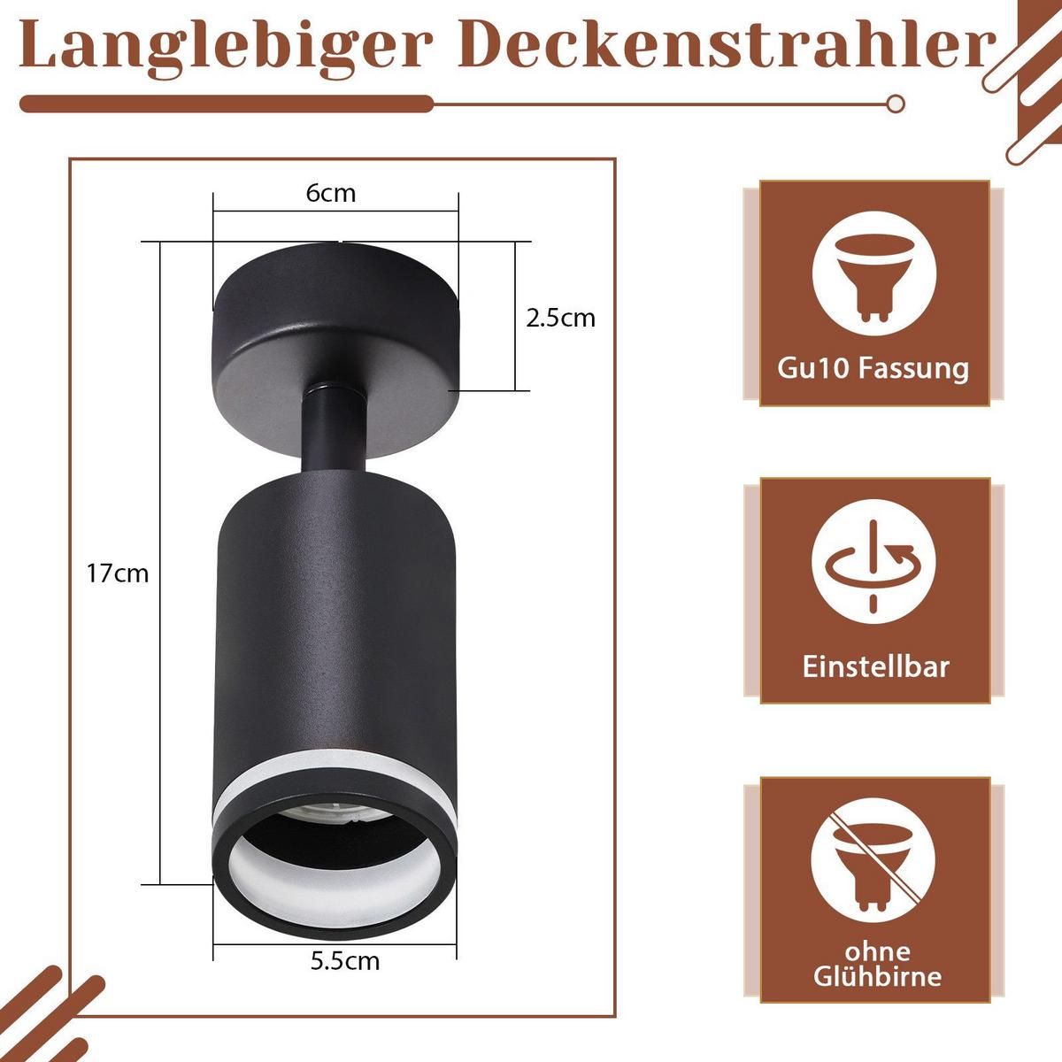 DECKENSTRAHLER Salzuflen 1-flammig 6/6/17 cm - Schwarz, Metall (6/6/17cm) - Nettlife