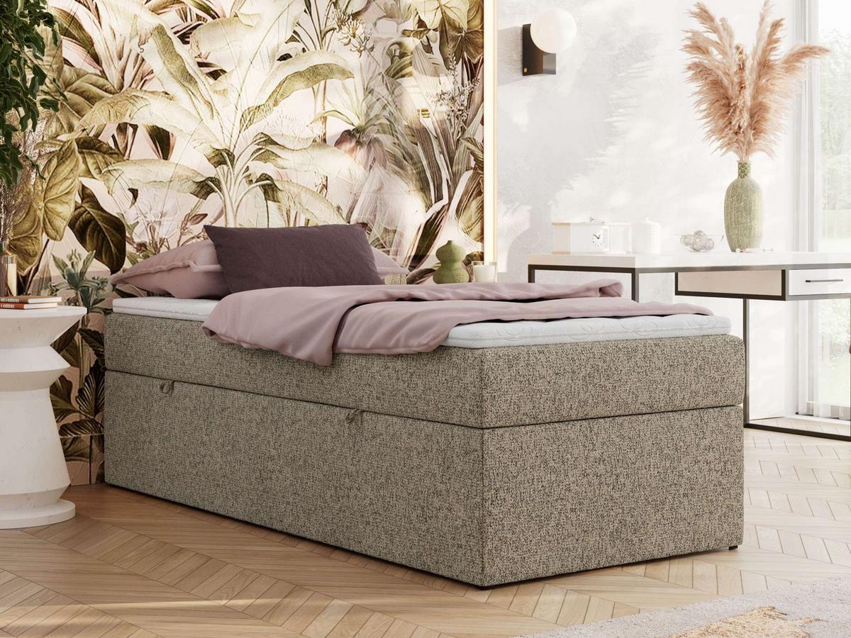 BOXBETT ZERO 90/200 - Dunkelbeige Struktur - H3 - Topper Visco - Cappuccino, Textil (90/200cm) - MKS